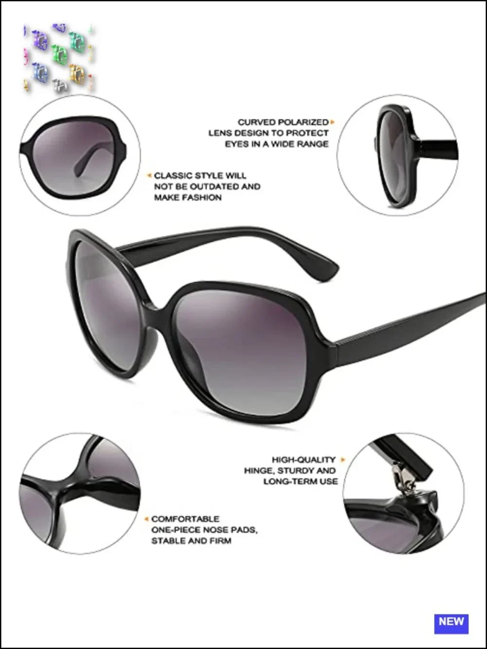 Oversized Square Polarized Sunglasses UV Protection for Women Men